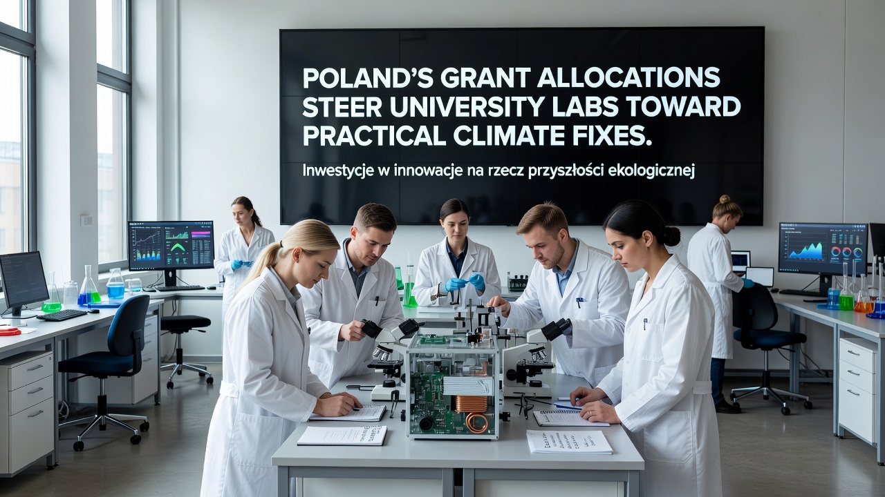 Students and researchers at a Polish technical university testing a prototype carbon capture unit supported by national grants